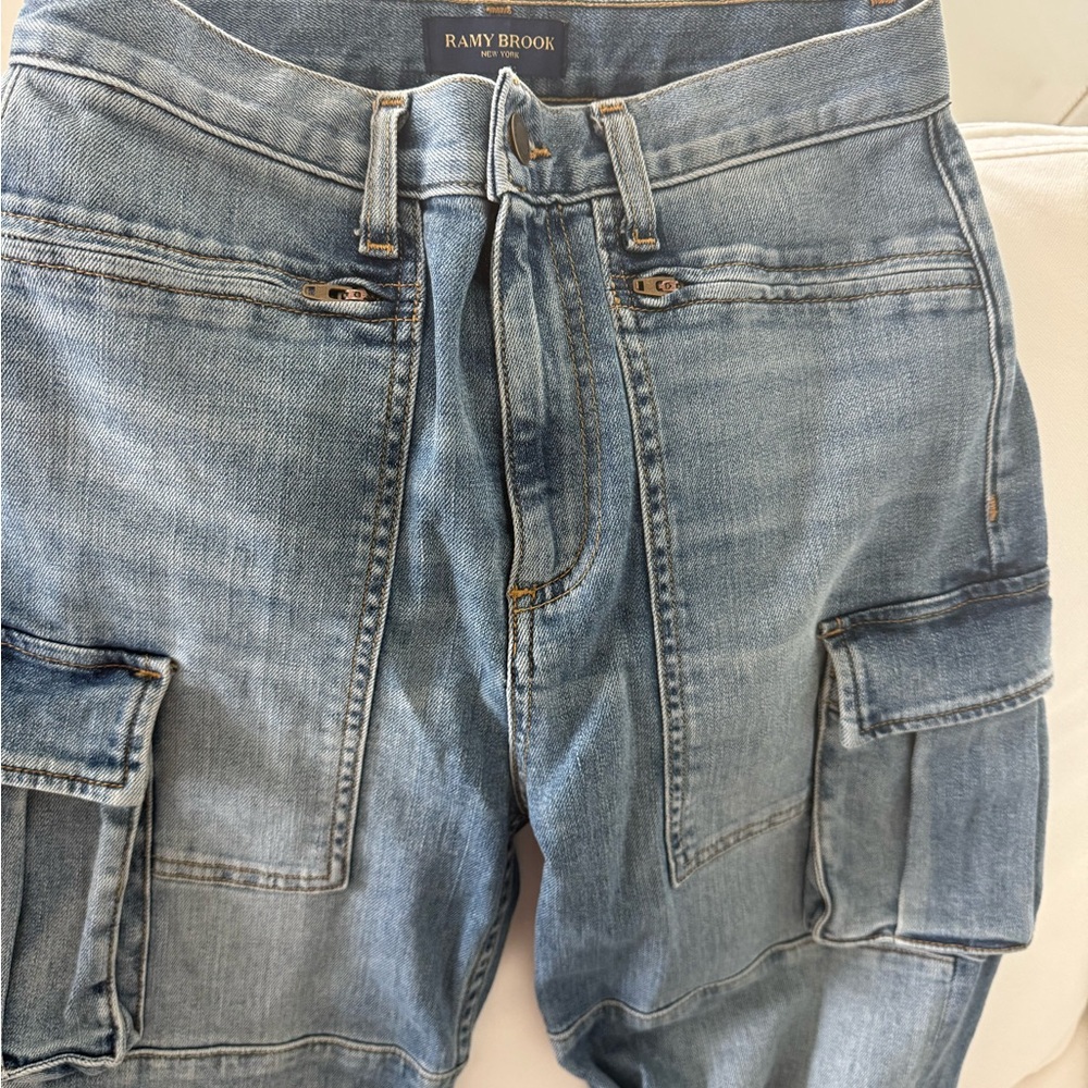 Ramy Brook Light Blue Wide-Leg Cargo Jeans 25 stretch
